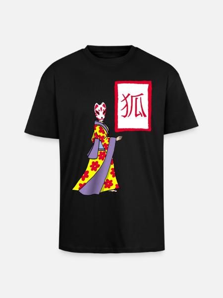Fox Kitsune manga - Unisex Oversized Heavyweight T-shirt - black