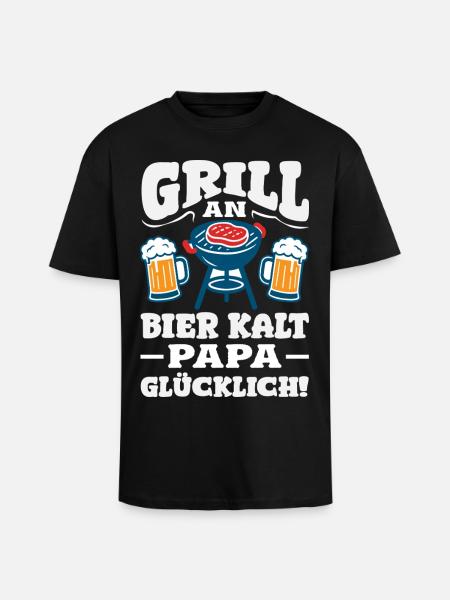 Grillmeister Geschenk Fleisch Wurst & Bier - Oversized Heavyweight Unisex T-Shirt - Schwarz