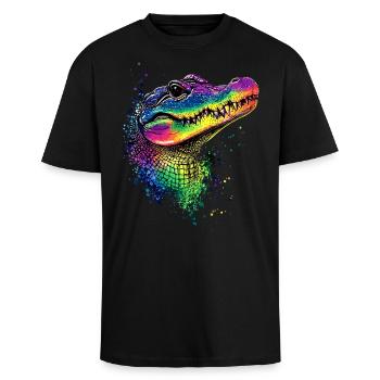 Krokodil Alligator Reptilien Kroko Liebe Krokodile - Oversized Heavyweight Unisex T-Shirt - Schwarz - Vorne - Alina (178cm) & Michal (187cm)