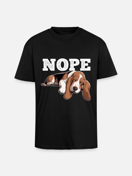 Basset Hound Nope - Unisex Oversized Heavyweight T-shirt - black