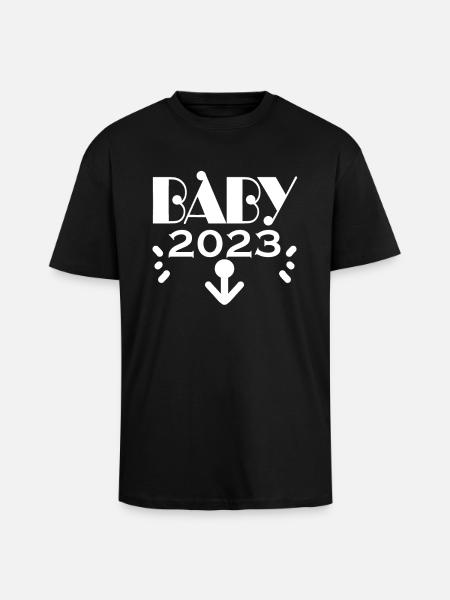 Grossesse Bébé enceinte 2023 - T-shirt unisexe oversize épais - noir