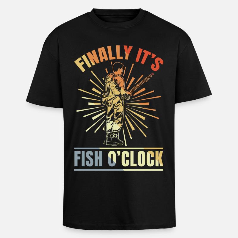 Finally It's Fish Clock - Unisex Oversized Heavyweight T-shirt - black