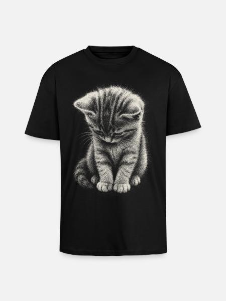 Chaton triste Chat mignon, dessin mignon - T-shirt unisexe oversize épais - noir