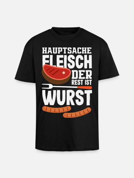 Grillmeister Geschenk Fleisch Wurst & Bier - Oversized Heavyweight Unisex T-Shirt - Schwarz