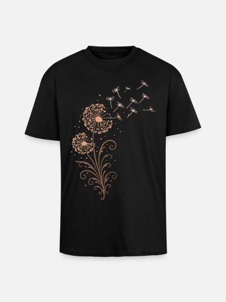 Dandelion – Floral Nature Motif Dandelion - Unisex Oversized Heavyweight T-shirt - black