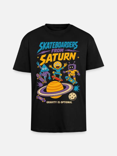Skateboarder vom Saturn - Oversized Heavyweight Unisex T-Shirt - Schwarz