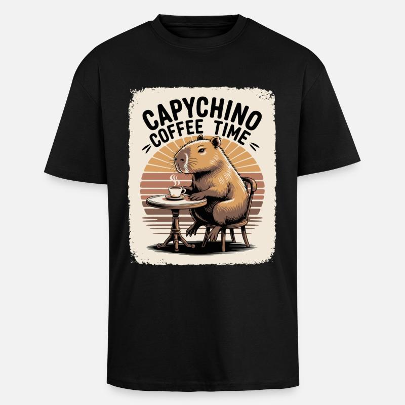 Capychino Kaffee Zeit - Oversized Heavyweight Unisex T-Shirt - Schwarz