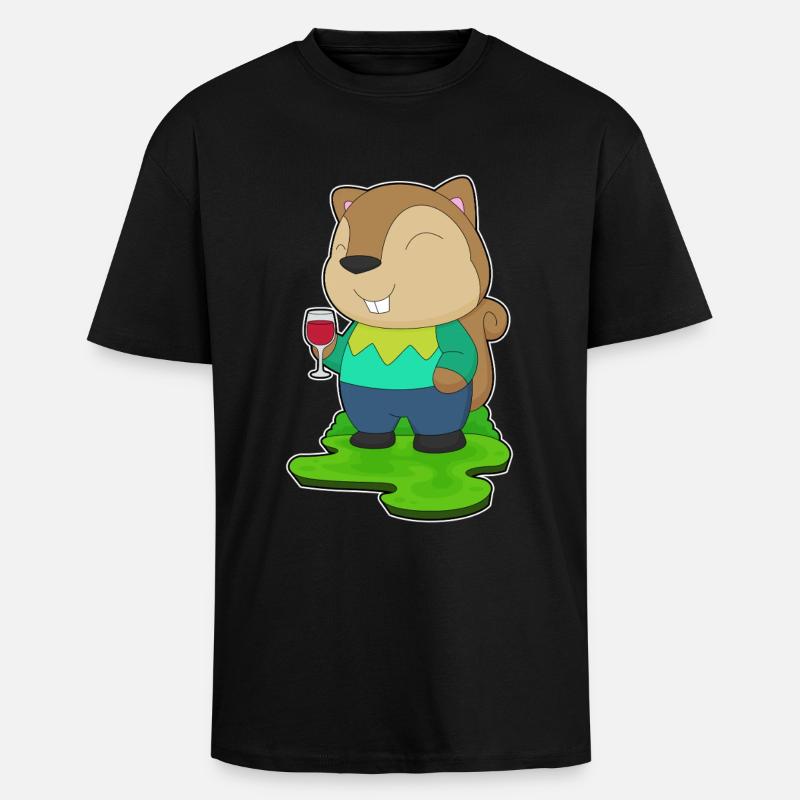 Squirrel Red Wine - Unisex Oversized Heavyweight T-shirt - black