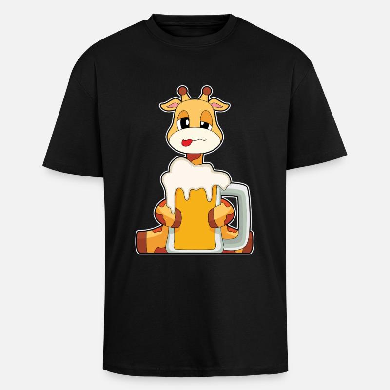 Giraffe Beer Mug Beer - Unisex Oversized Heavyweight T-shirt - black