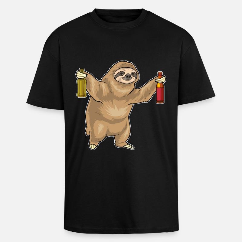 Sloth Bottle Beer - Unisex Oversized Heavyweight T-shirt - black