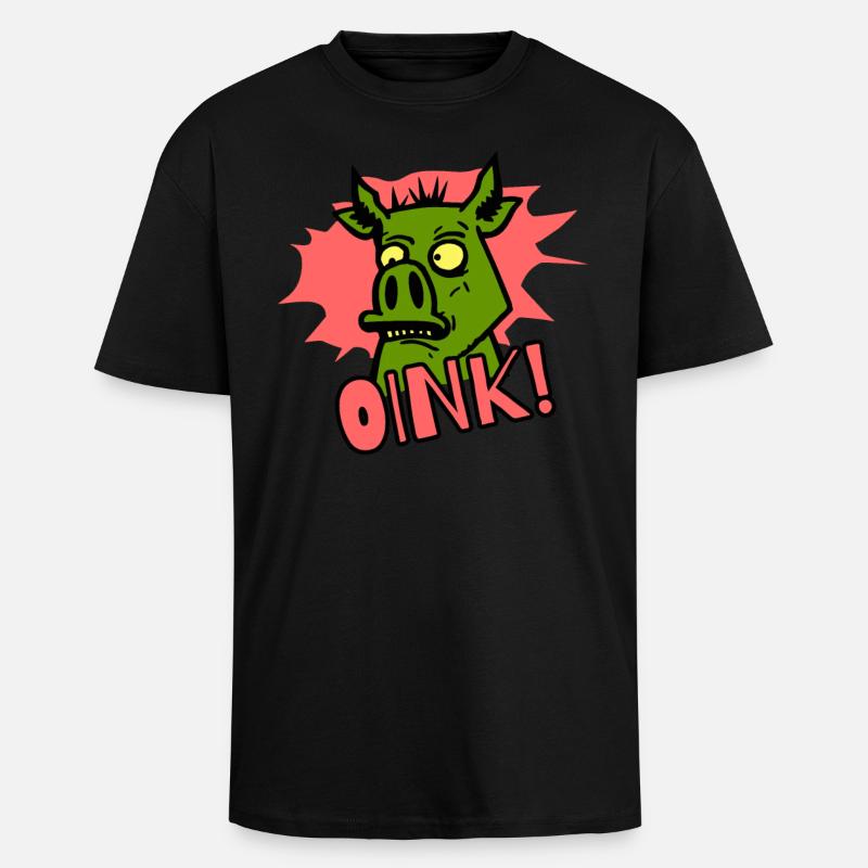 Grogner! Cochon de dessin animé - T-shirt unisexe oversize épais - noir