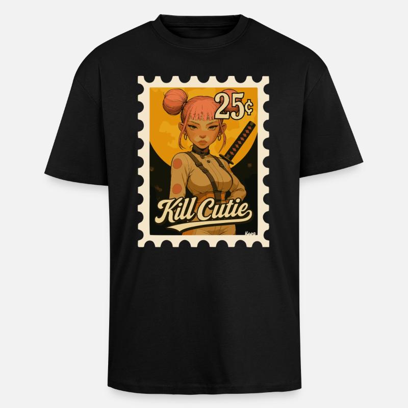 Mädchen mit Schwert im Comicstil - Oversized Heavyweight Unisex T-Shirt - Schwarz