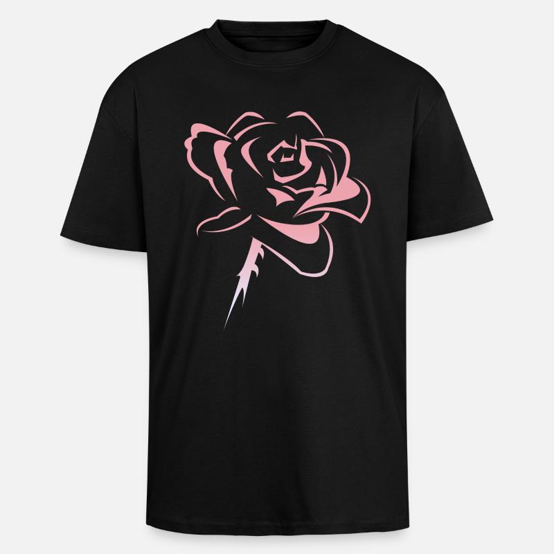 Fleur, rose - T-shirt unisexe oversize épais - noir