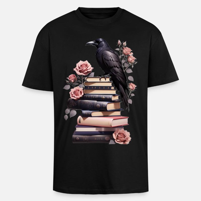 Bücherstapel mit Rabe - Oversized Heavyweight Unisex T-Shirt - Schwarz