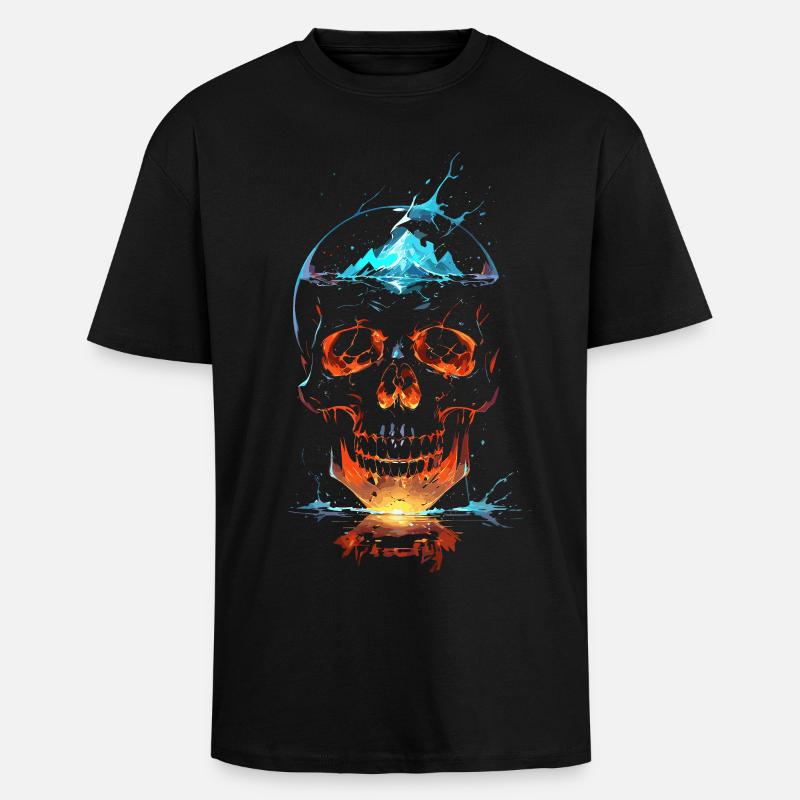 Crâne de Feu et Glace Éclatant - T-shirt unisexe oversize épais - noir