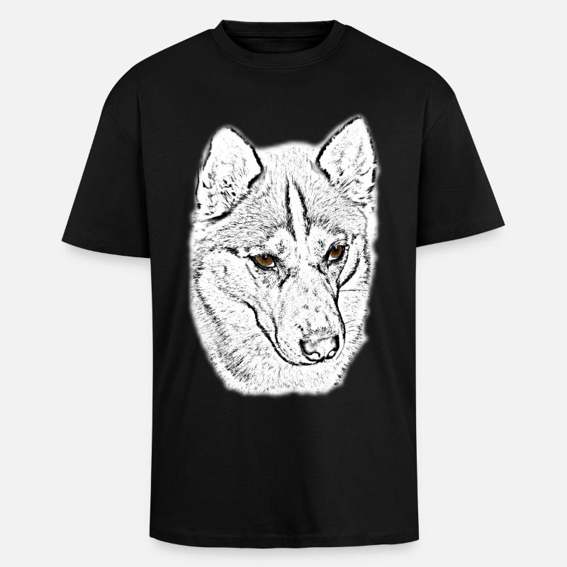 Wolfskopf Linienstudie - Oversized Heavyweight Unisex T-Shirt - Schwarz