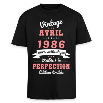Anniversaire 40 ans - Vintage - Avril 1986 - T-shirt unisexe oversize épais - noir - Devant - Alina (178cm) & Michal (187cm)