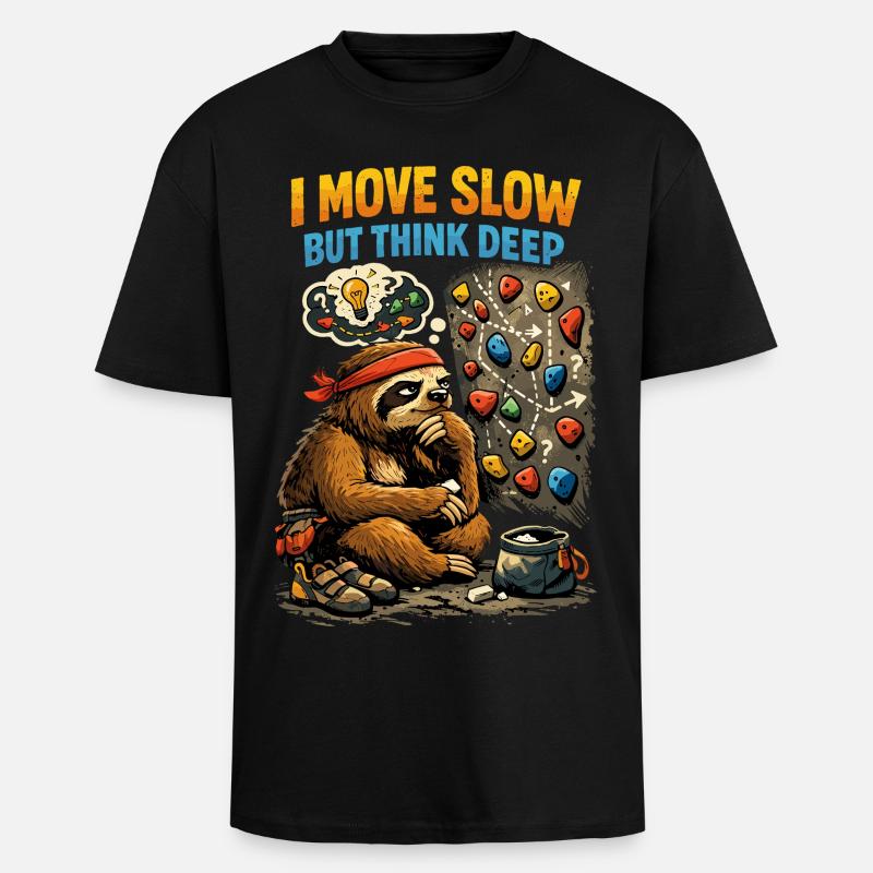 Faultier beim Bouldern – Comic Klettern Shirt - Oversized Heavyweight Unisex T-Shirt - Schwarz