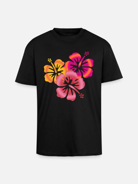 BALI fleurs d'hibiscus - T-shirt unisexe oversize épais - noir
