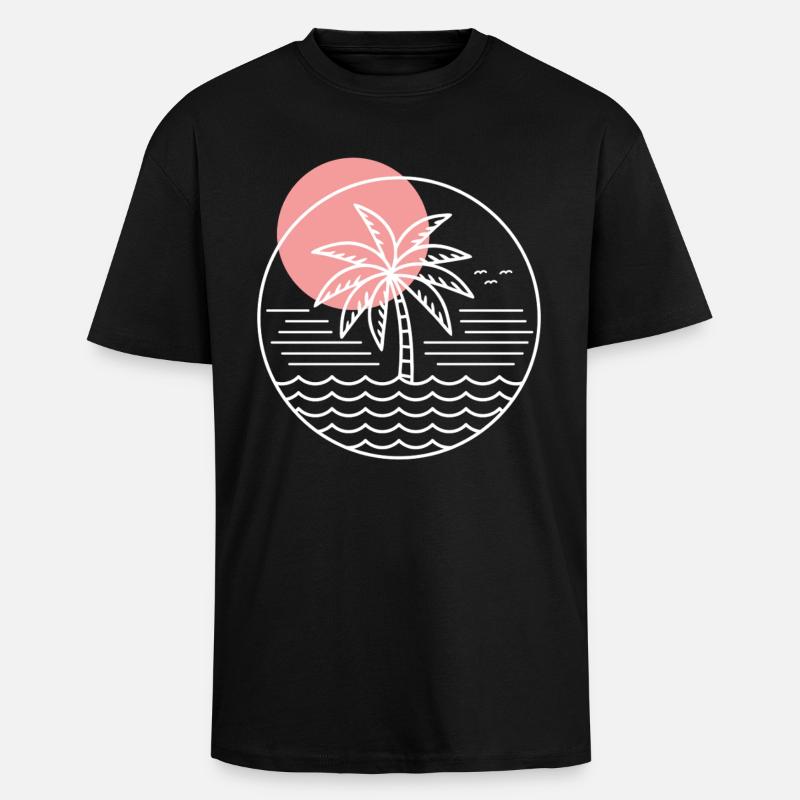Palm Tree Circle - Unisex Oversized Heavyweight T-shirt - black