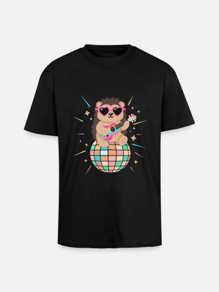 Hedgehog Disco Ball 80s Retro Funny - Unisex Oversized Heavyweight T-shirt - black