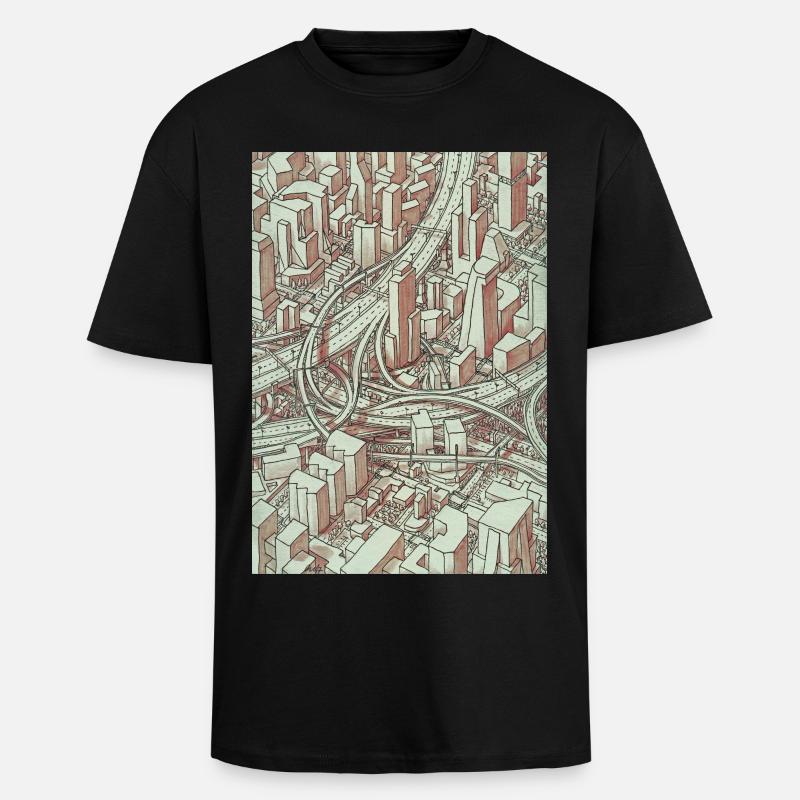 Wireframe Intersection - Oversized Heavyweight Unisex T-Shirt - Schwarz