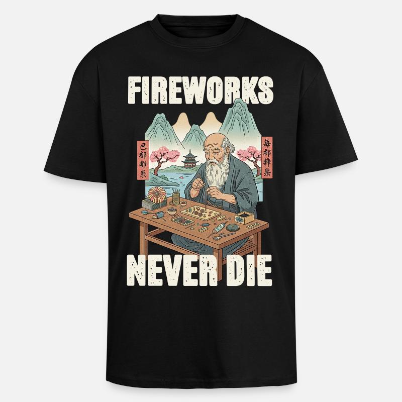 Fireworks Never Die - Unisex Oversized Heavyweight T-shirt - black