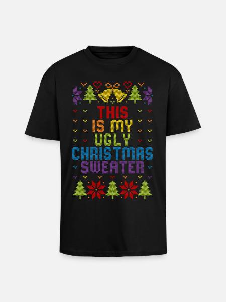 Pull-en-ciel moche de Noël - T-shirt unisexe oversize épais - noir