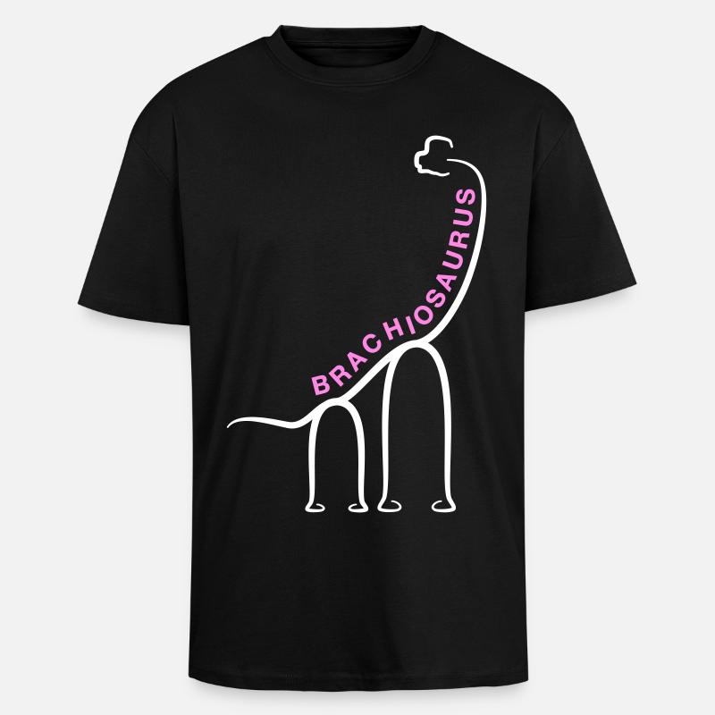 Dinosaur Brachiosaurus Dino Line Graphic - Unisex Oversized Heavyweight T-shirt - black