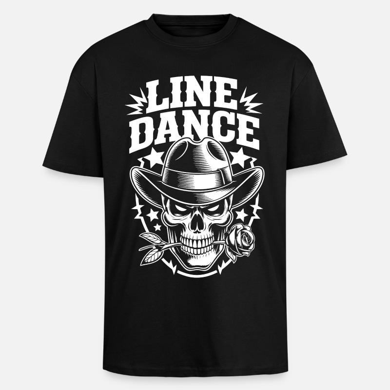 Line Dance Schädel Cowboy - Oversized Heavyweight Unisex T-Shirt - Schwarz