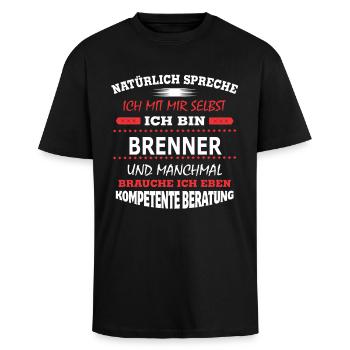 BRENNER - Oversized Heavyweight Unisex T-Shirt - Schwarz - Vorne - Alina (178cm) & Michal (187cm)
