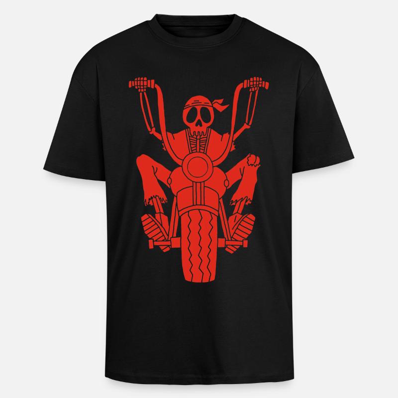 Rotes Biker-Skelett - Oversized Heavyweight Unisex T-Shirt - Schwarz