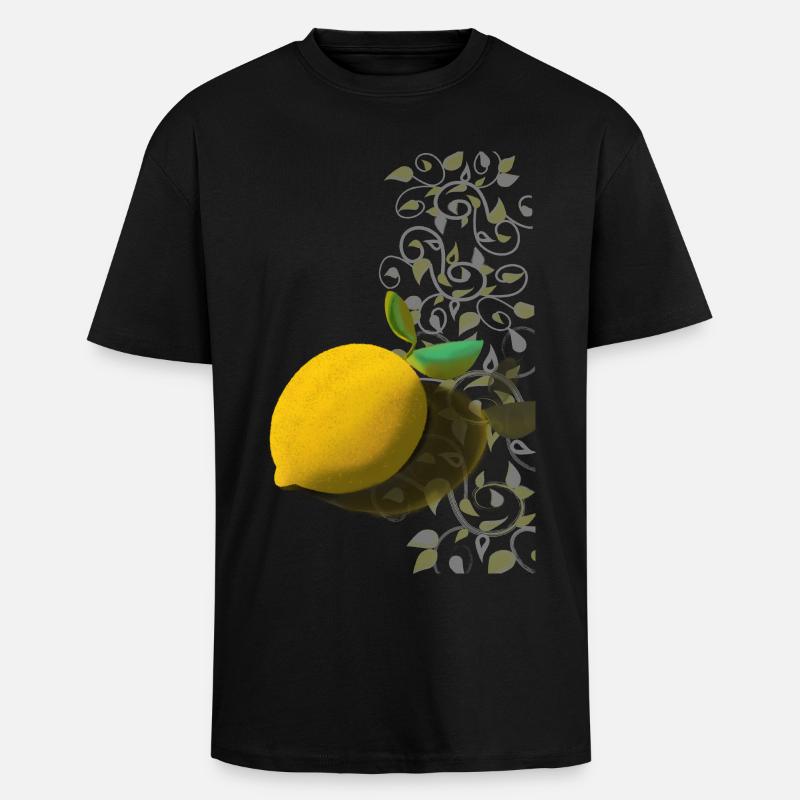 Lemon and Delicate Tendrils - Unisex Oversized Heavyweight T-shirt - black