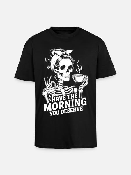 Coffee Kick Skeleton Morning Ritual - Unisex Oversized Heavyweight T-shirt - black