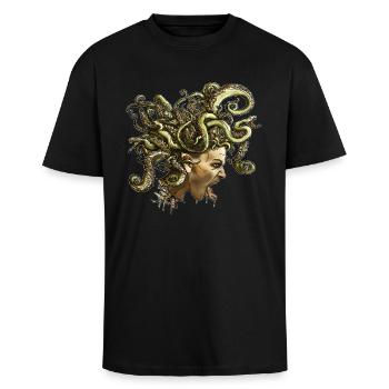 Medusa.png - Oversized Heavyweight Unisex T-Shirt - Schwarz - Vorne - Alina (178cm) & Michal (187cm)