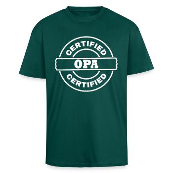 grandfather - Unisex Oversized Heavyweight T-shirt - hunter green - Front - Alina (178cm) & Michal (187cm)