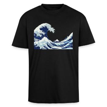 big Wave - Unisex Oversized Heavyweight T-shirt - black - Front - Alina (178cm) & Michal (187cm)