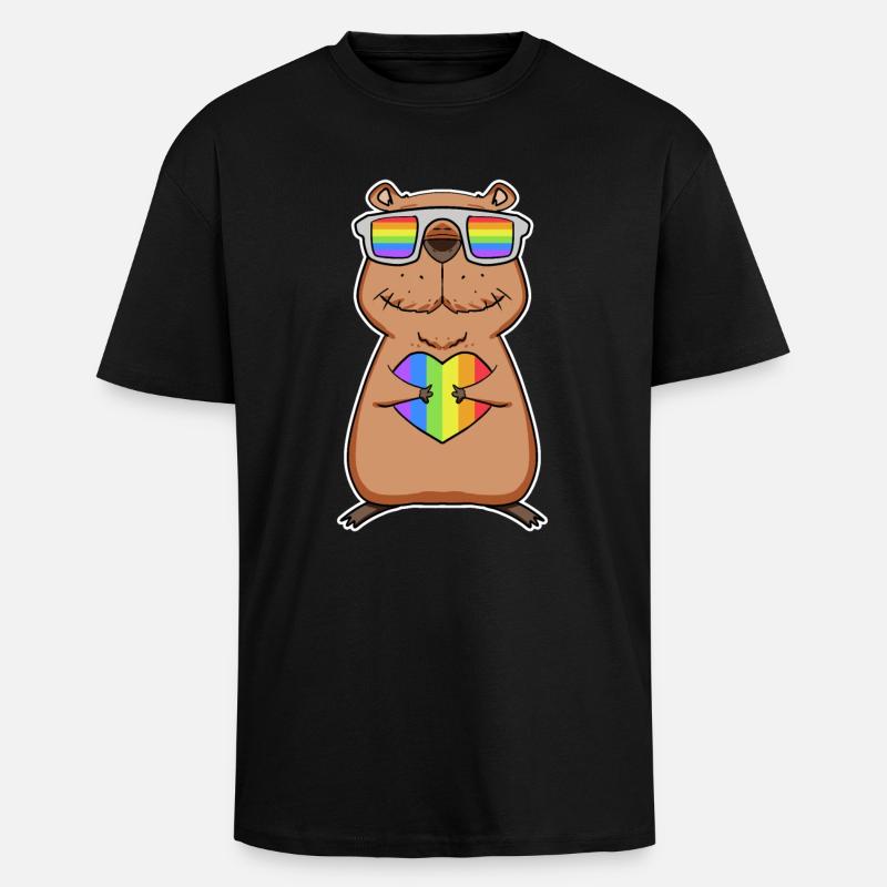Capybara Capybara Regnbåge - Unisex oversized t-shirt i kraftig kvalitet - svart