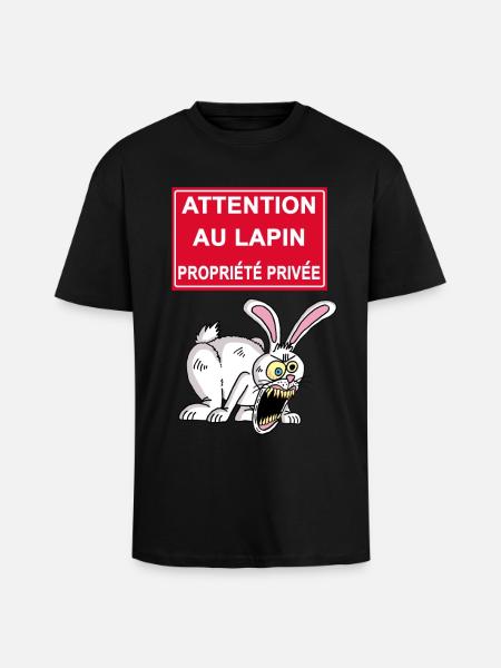 Attention au lapin blanc - T-shirt unisexe oversize épais - noir