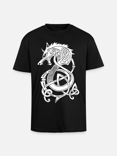Dragon-loup viking (blanc) - T-shirt unisexe oversize épais - noir