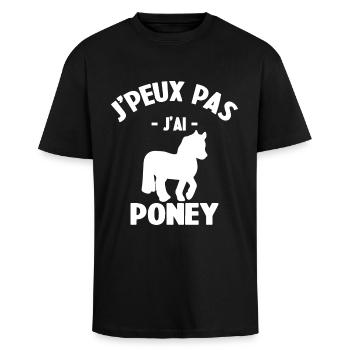 Je Peux Pas J'ai Poney - T-shirt unisexe oversize épais - noir - Devant - Alina (178cm) & Michal (187cm)