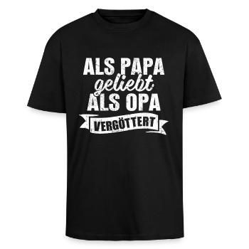 Opa Vatertag Als Papa geliebt als Opa vergöttert - Oversized Heavyweight Unisex T-Shirt - Schwarz - Vorne - Alina (178cm) & Michal (187cm)