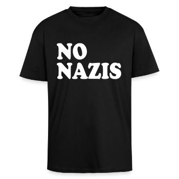 No nazis - Unisex Oversized Heavyweight T-shirt - black - Front - Alina (178cm) & Michal (187cm)
