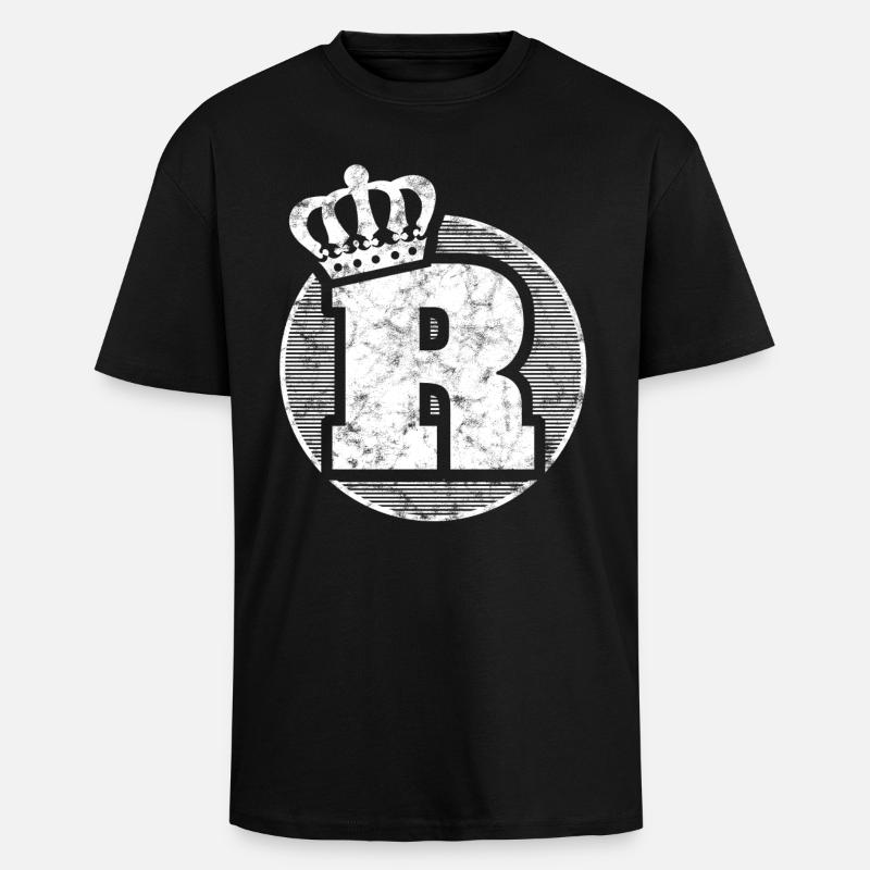 Stylischer Buchstabe R mit Krone - Oversized Heavyweight Unisex T-Shirt - Schwarz