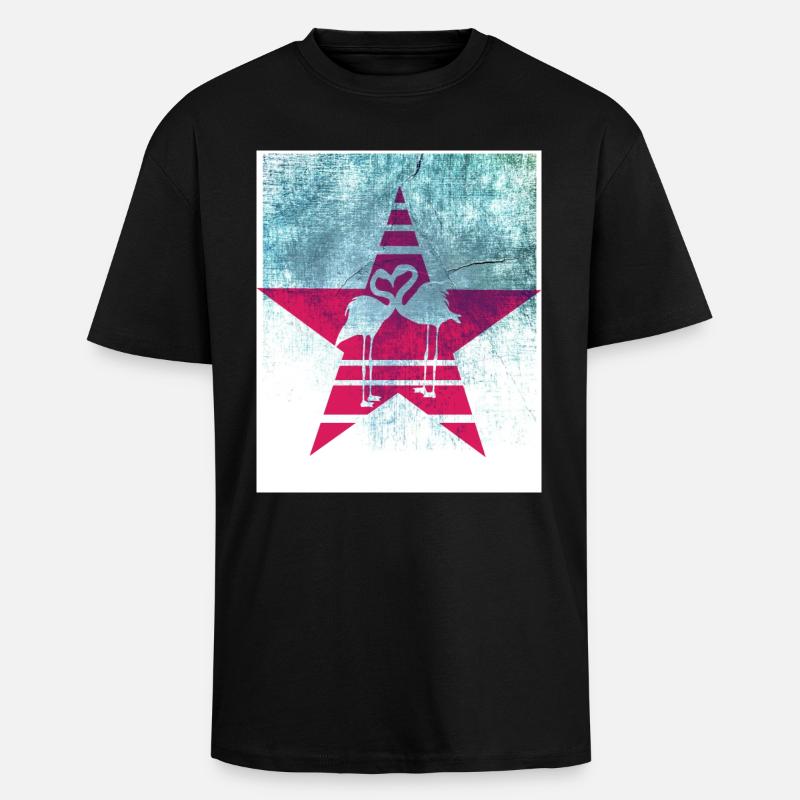Flamingo Herz - Oversized Heavyweight Unisex T-Shirt - Schwarz