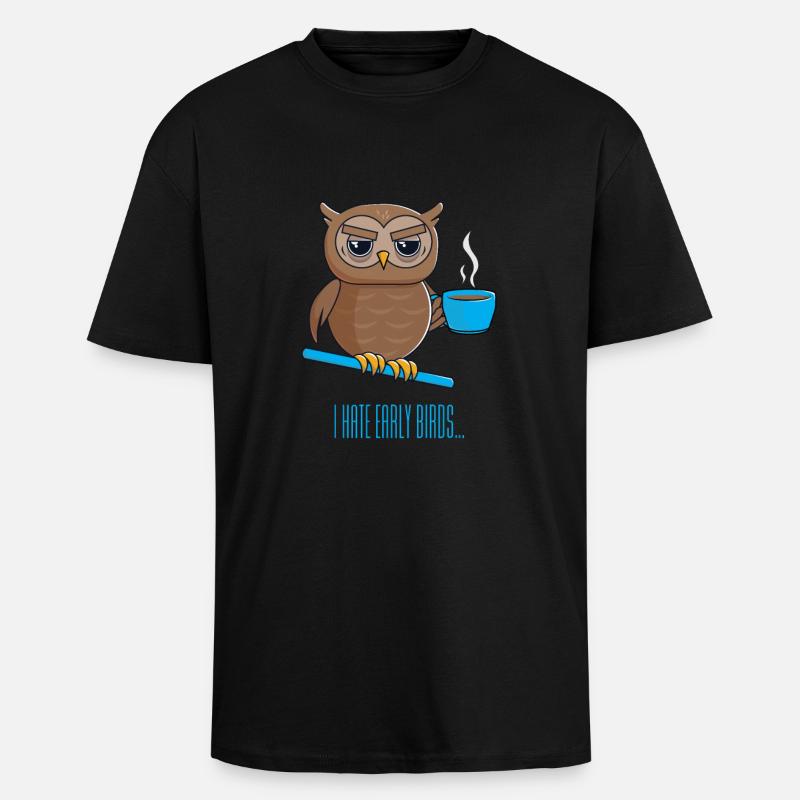 Chouette de nuit avec café - T-shirt unisexe oversize épais - noir