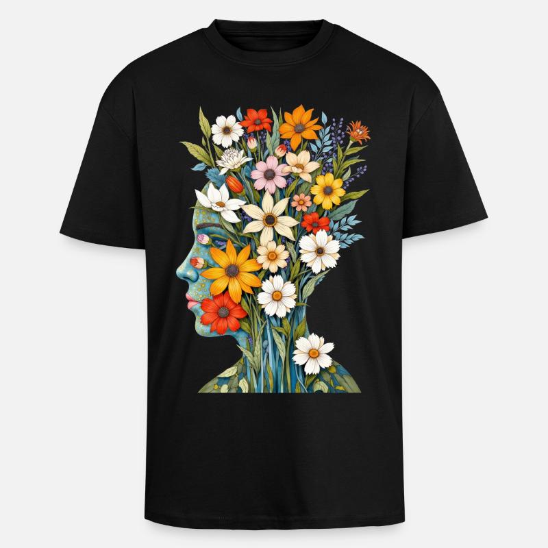 Abstrakte Kunst Blumen - Oversized Heavyweight Unisex T-Shirt - Schwarz