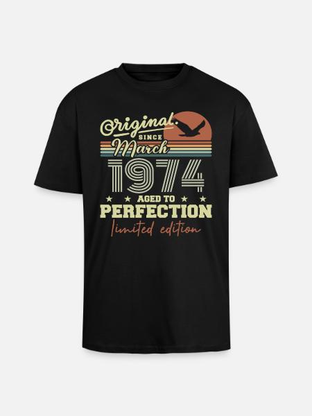 Anniversaire Mars 1974 - T-shirt unisexe oversize épais - noir