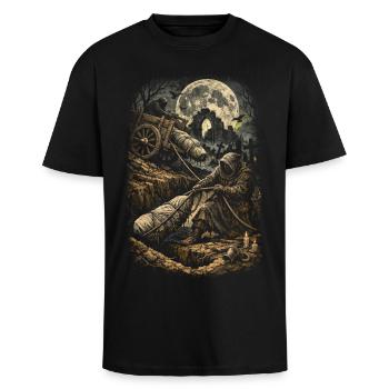 Humour gothique de cimetière - T-shirt unisexe oversize épais - noir - Devant - Alina (178cm) & Michal (187cm)