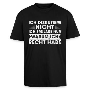 Ich diskutiere nicht , Witzige Humorvolle Sprüche - Oversized Heavyweight Unisex T-Shirt - Schwarz - Vorne - Alina (178cm) & Michal (187cm)